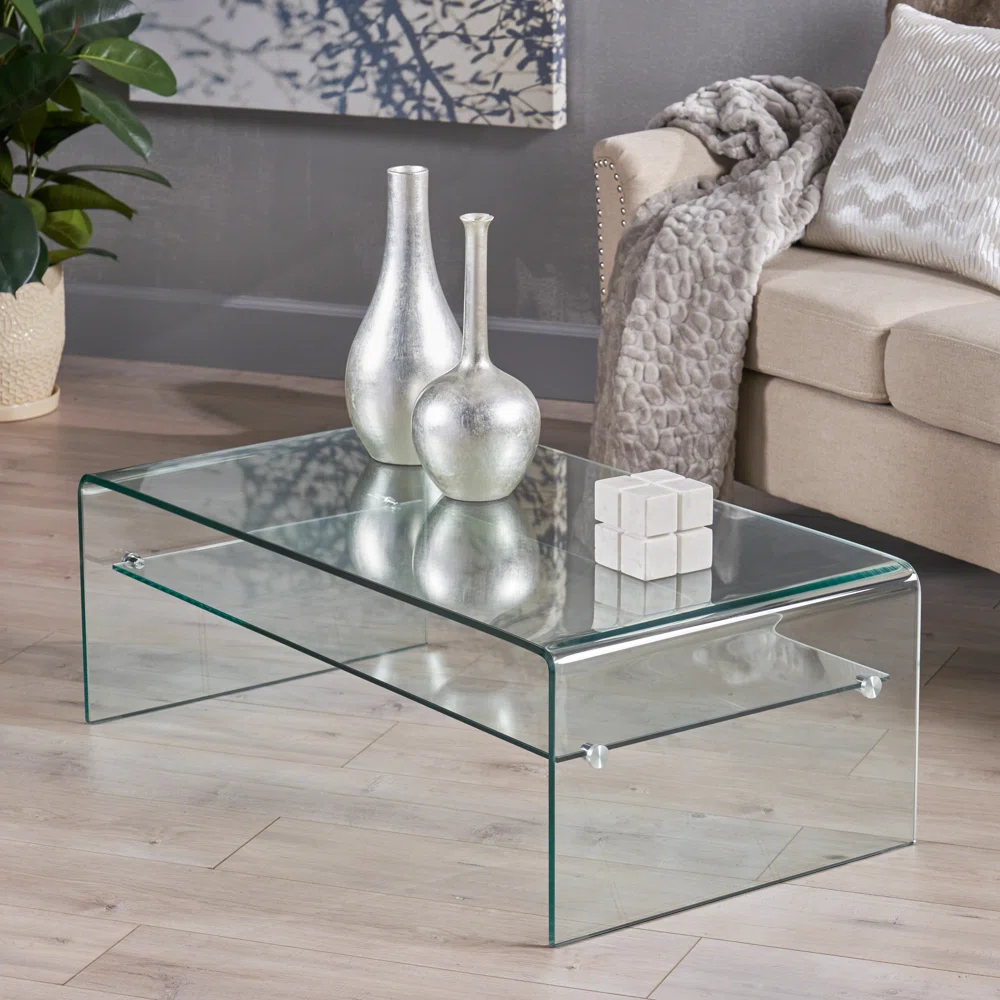 WATERFALL GLASS TABLE WITH TOP SHELF