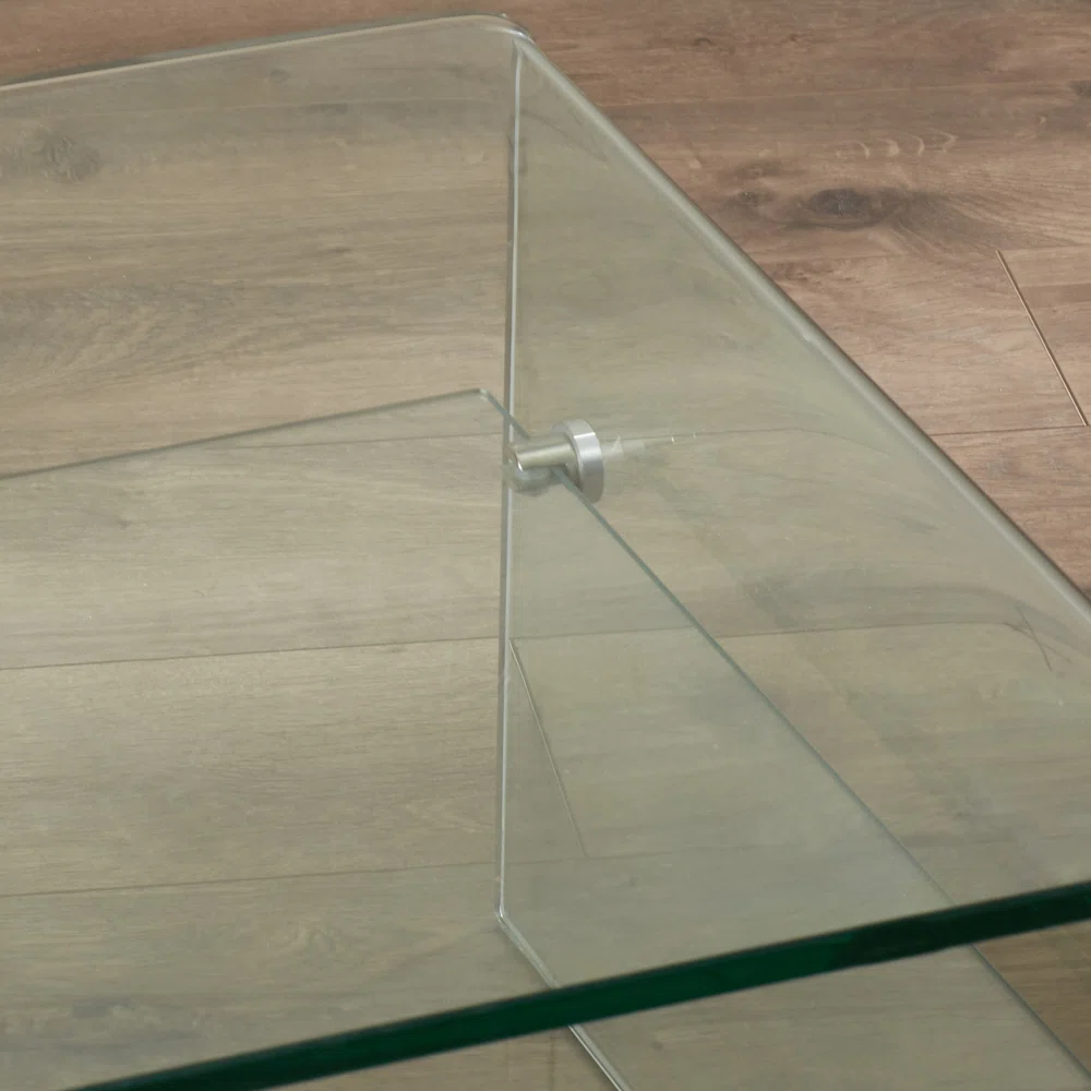 WATERFALL GLASS TABLE WITH TOP SHELF