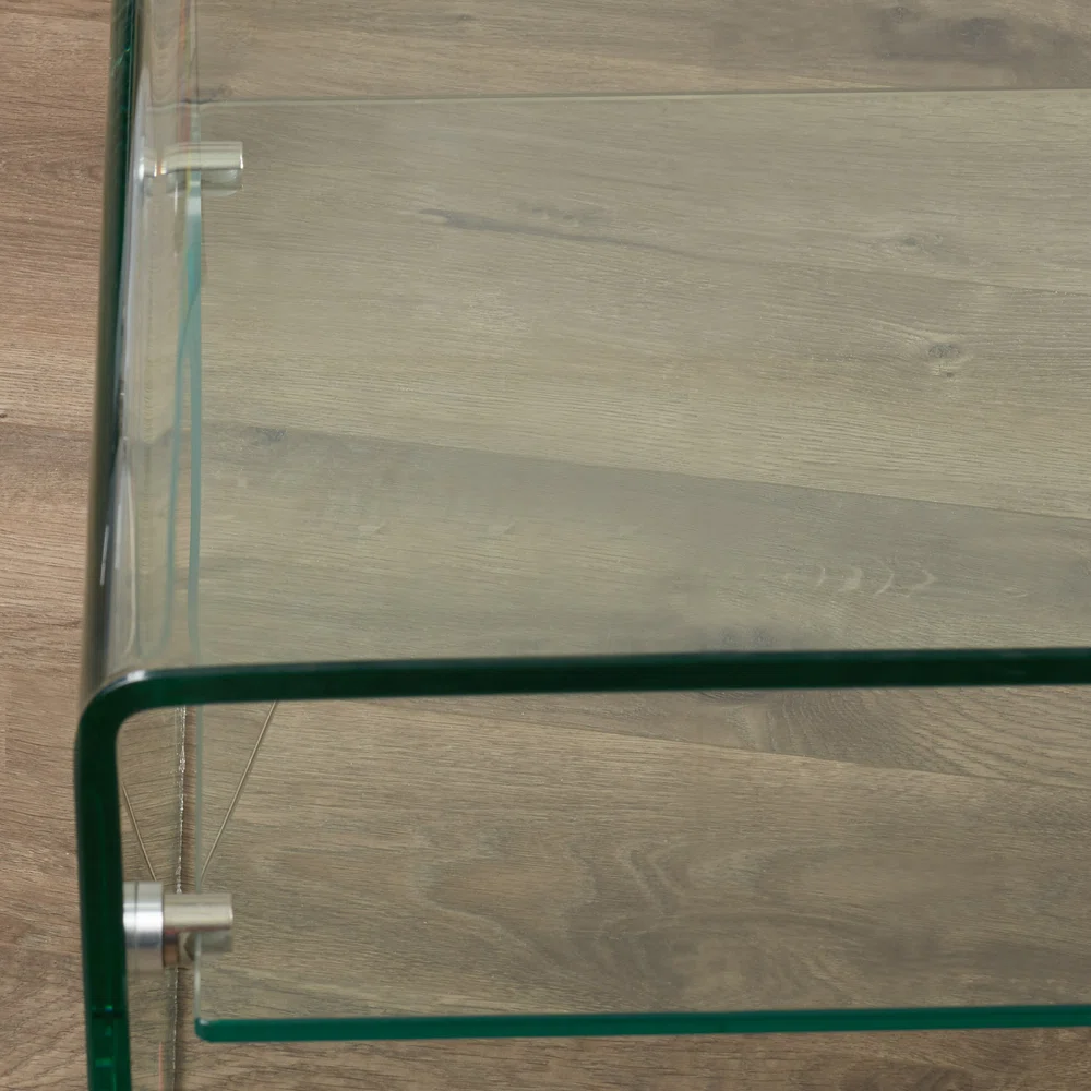 WATERFALL GLASS TABLE WITH TOP SHELF