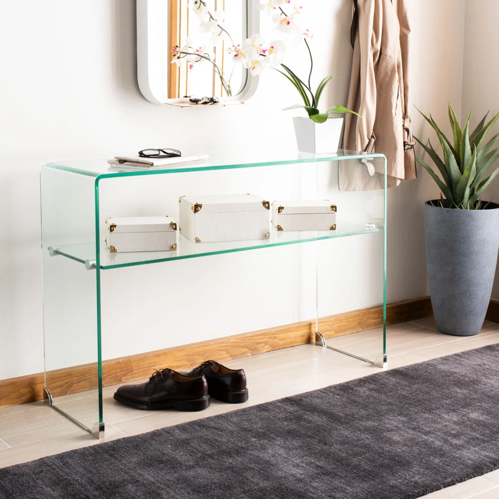 WATERFALL GLASS CONSOLE WITH TOP SHELF