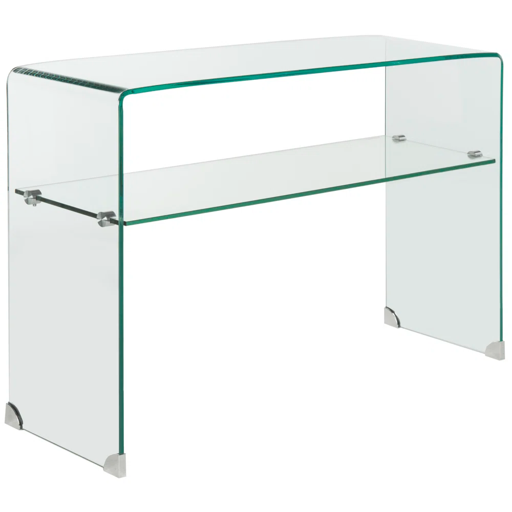 WATERFALL GLASS CONSOLE WITH TOP SHELF