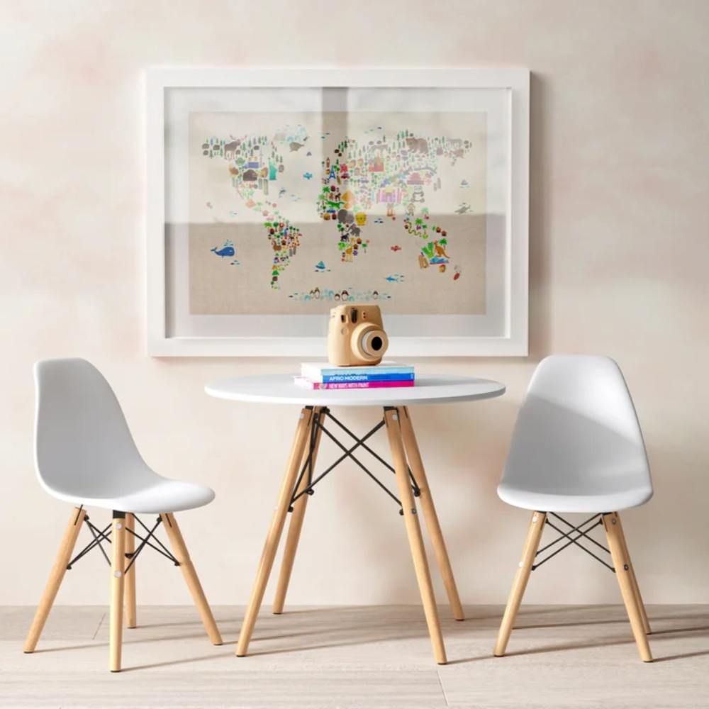 Wood Eiffel Kid Set - 1 Table with 2 Chairs