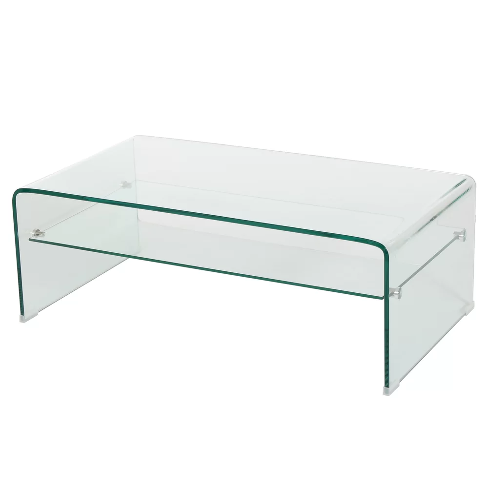 WATERFALL GLASS TABLE WITH TOP SHELF