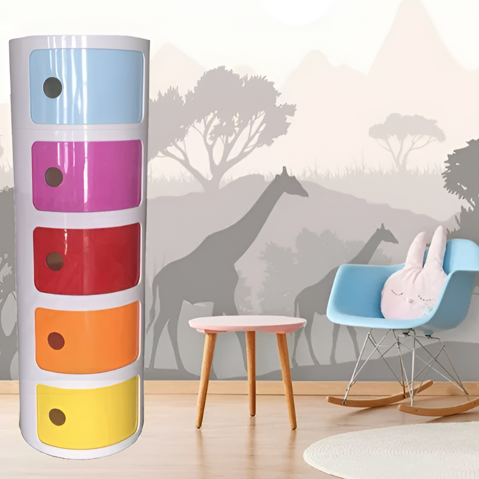 Kids Organizer Round Cabinet- 5 Bins- Multicolor
